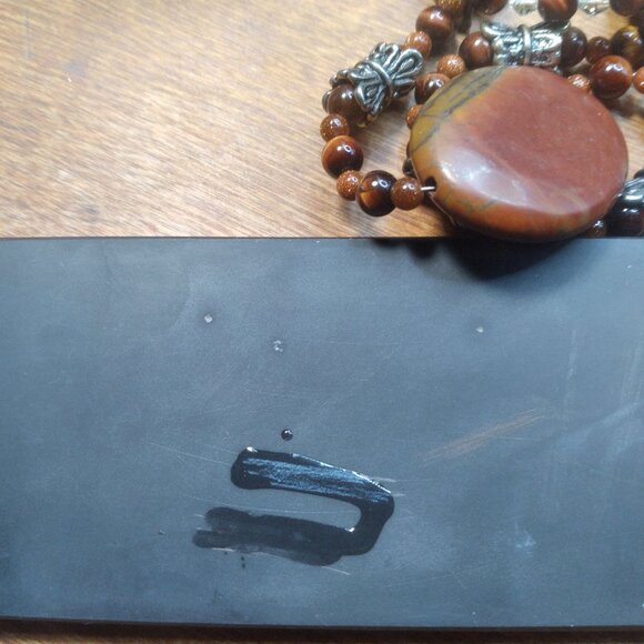 Sterling Silver 22'' Necklace with Goldstone Beads & Jasper Stone Pendant - Picture 2 of 7